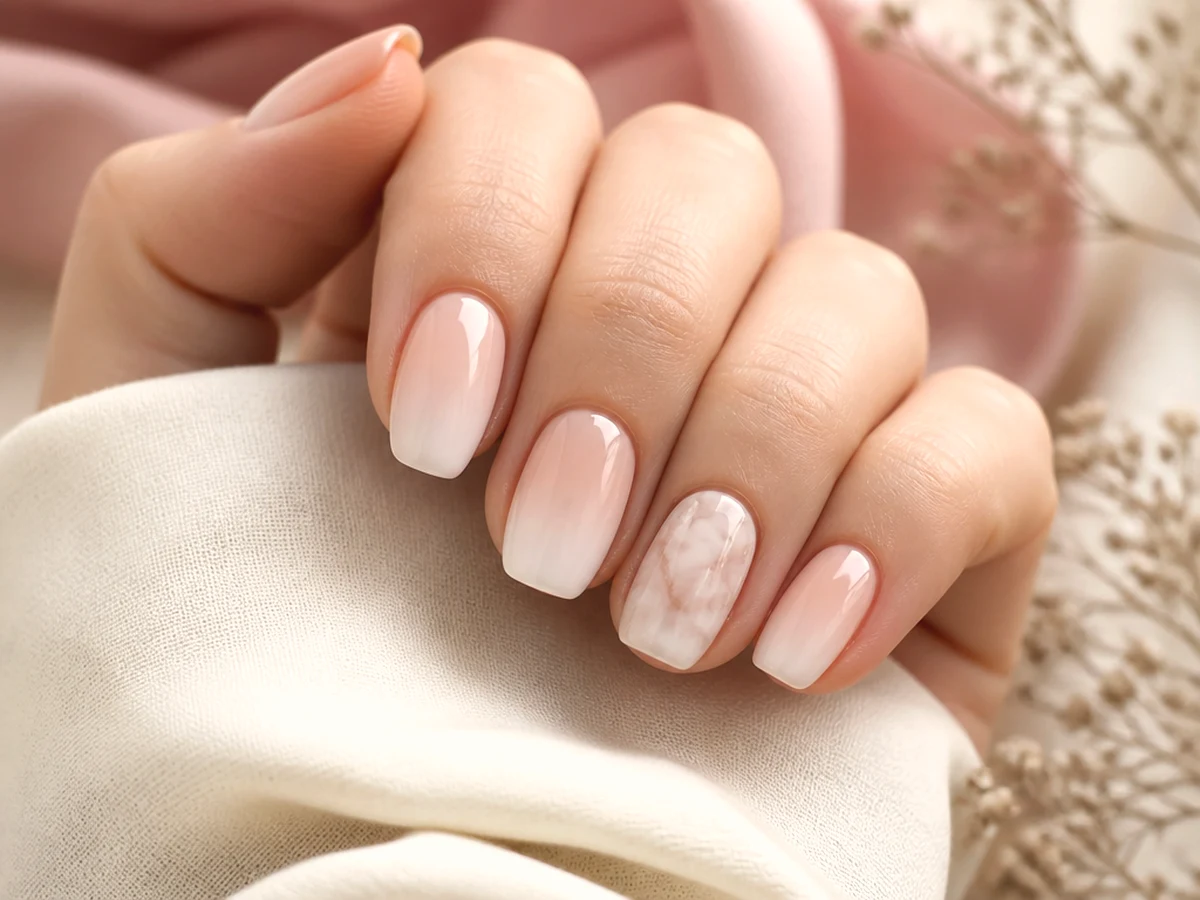 Esmaltado semi permanente con capping y diseño baby boomer